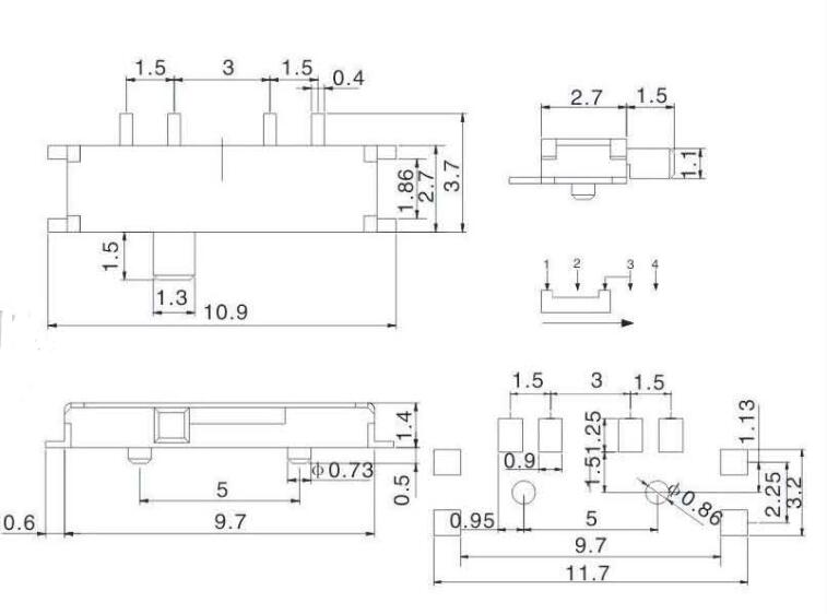 八腳撥動開關(guān)圖紙 八腳撥動開關(guān)圖紙