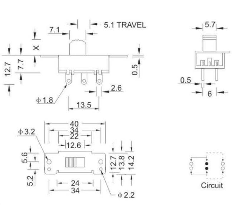 2P2T撥動開關規格圖 2P2T撥動開關規格圖
