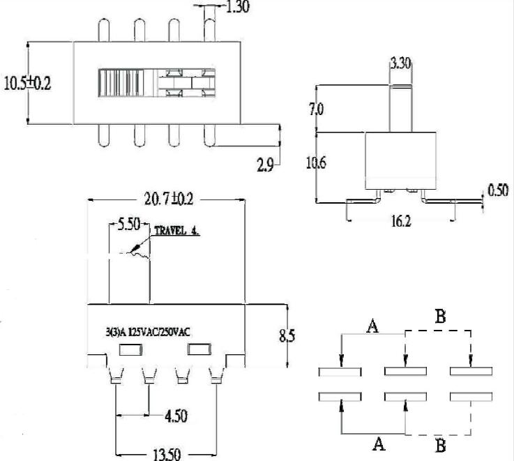 SS-22H25-T撥動開關尺寸圖 SS-22H25-T撥動開關尺寸圖