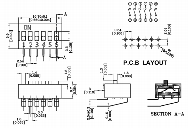 6位撥碼開關(guān)尺寸圖